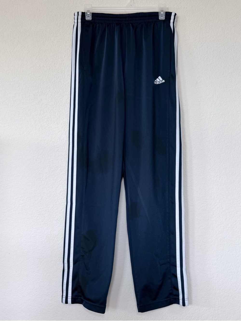 ADIDAS 3 Stripe Track Pants Navy Blue Tricot Joggers Men’s Large